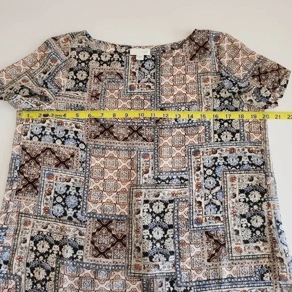 1037 * J. Jill Patchwork Print Blouse Cream Brown Size XS - Picture 7 of 8